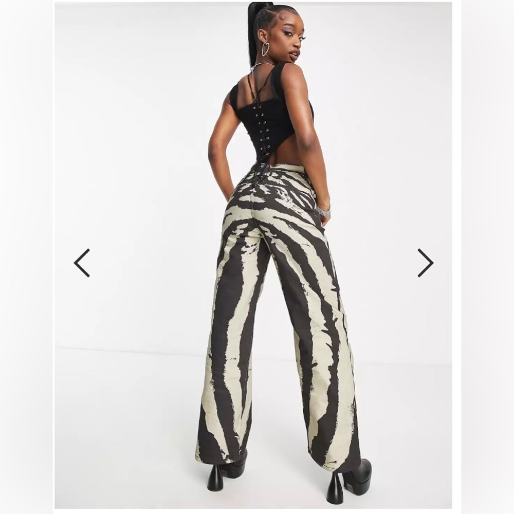 THE KRIPT Y2K corset top with contrast straps in abstract zebra denim